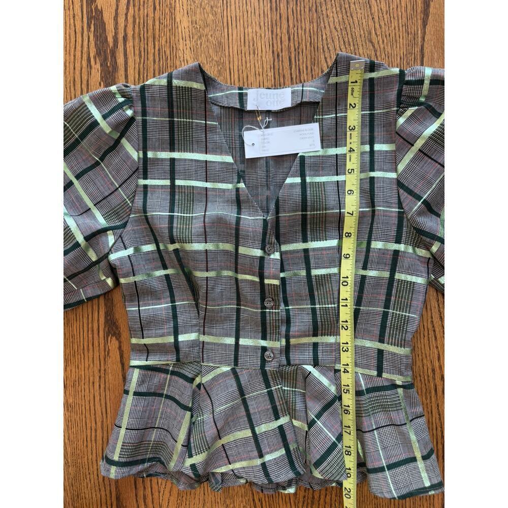 Jeune Otte Women's Christine Blouse Wool Plaid Peplum Top Green Multi Size S NWT - Picture 4 of 7